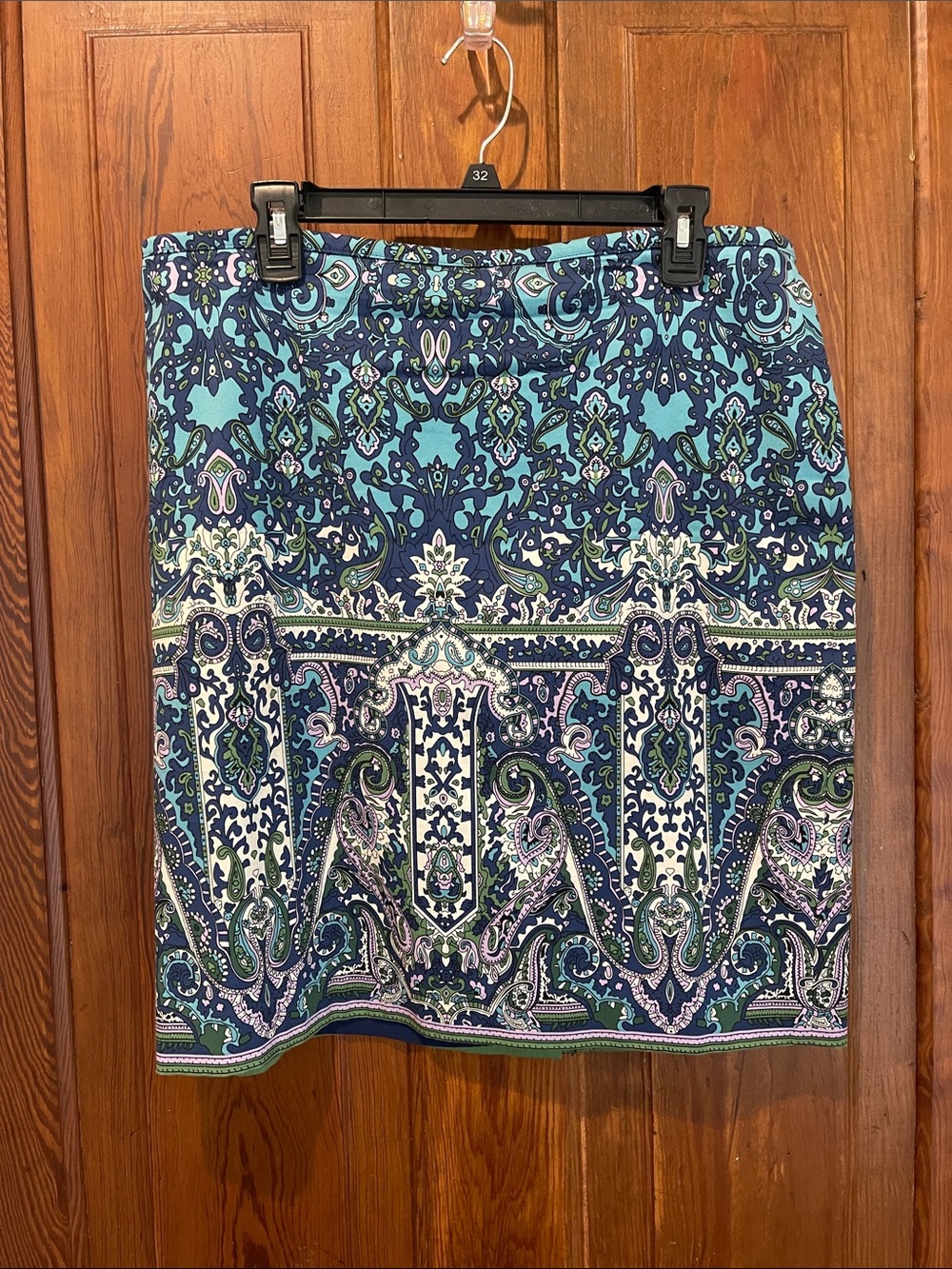 Talbots Blue Paisley Pencil Skirt with Teal and Navy Accents
